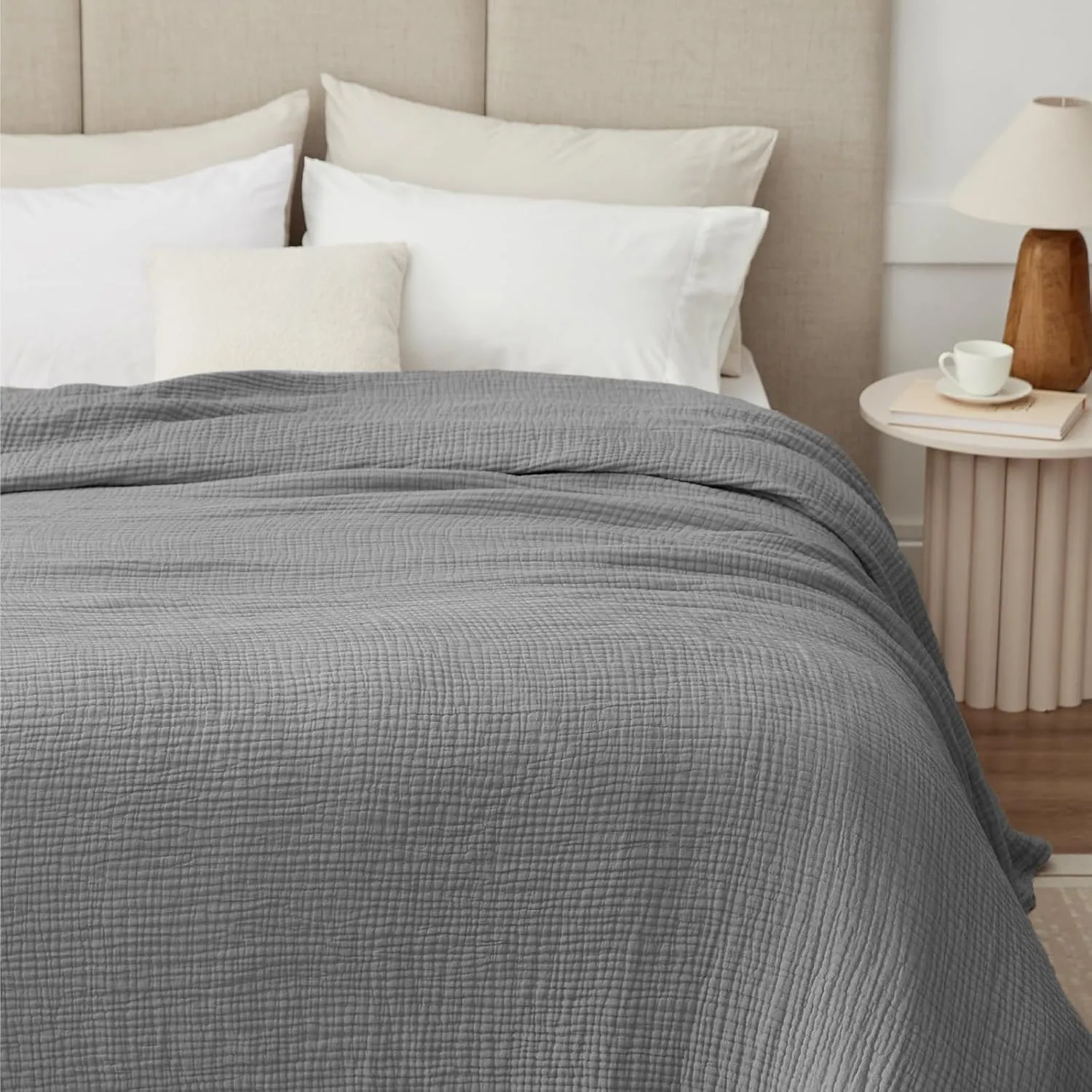 100% Cotton Muslin Blanket Large 50" x 70", 6 Layers Breathable and Lightweight Cotton Throw Blanket for Couch, Soft Quilt Bedspread, Gauze Blanket for Adults All Season, Grey