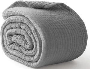100% Cotton Muslin Blanket Large 50" x 70", 6 Layers Breathable and Lightweight Cotton Throw Blanket for Couch, Soft Quilt Bedspread, Gauze Blanket for Adults All Season, Grey