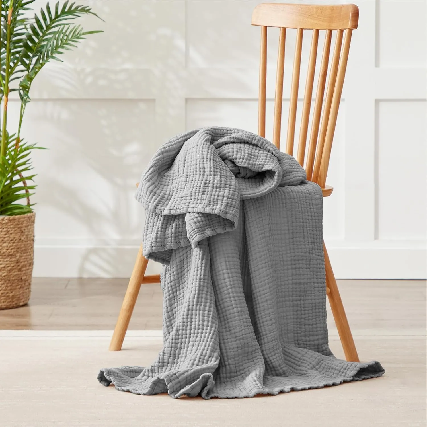 100% Cotton Muslin Blanket Large 50" x 70", 6 Layers Breathable and Lightweight Cotton Throw Blanket for Couch, Soft Quilt Bedspread, Gauze Blanket for Adults All Season, Grey