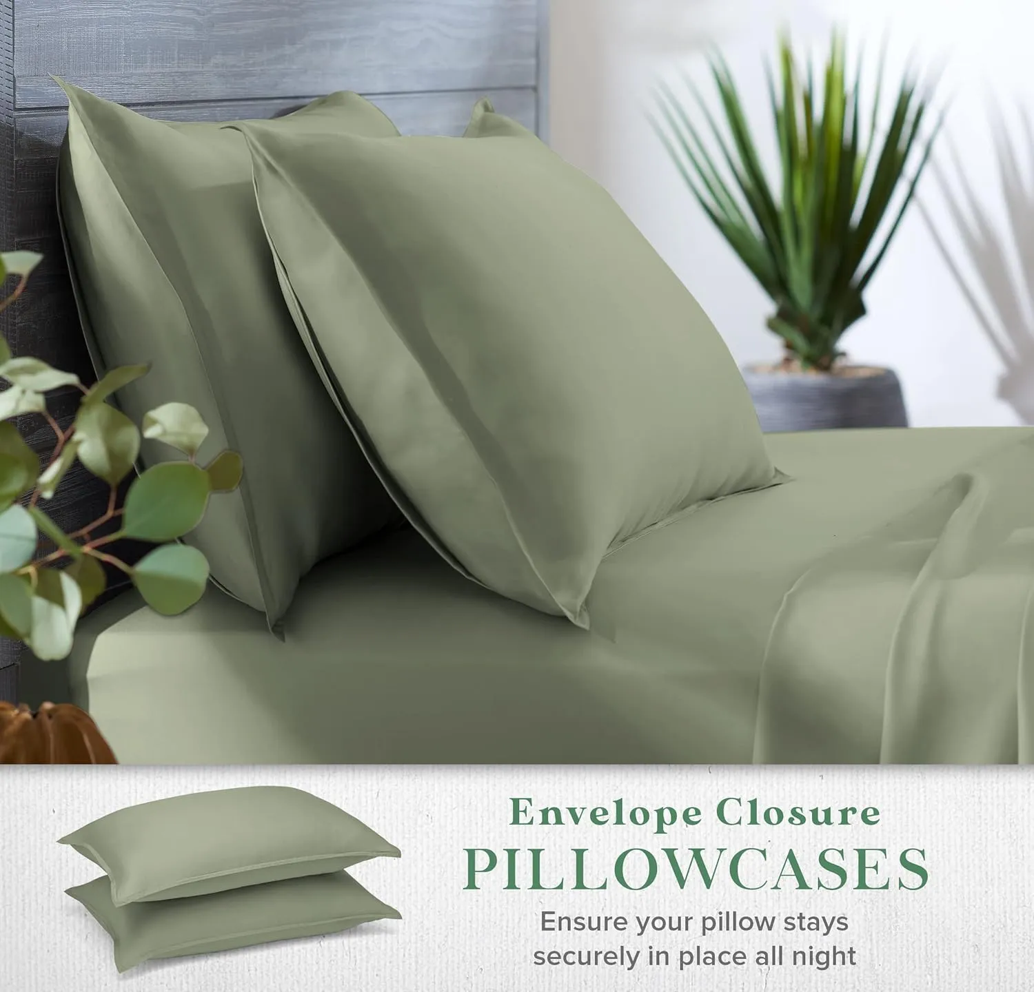 100% Organic Eucalyptus Bed Sheets King Size 4 Piece Set, Tencel Lyocell, Silky Soft & Smooth, Breathable, 16 Inch Deep Pockets, 1 Fitted, 1 Flat, 2 Pillowcases (King, Sage)