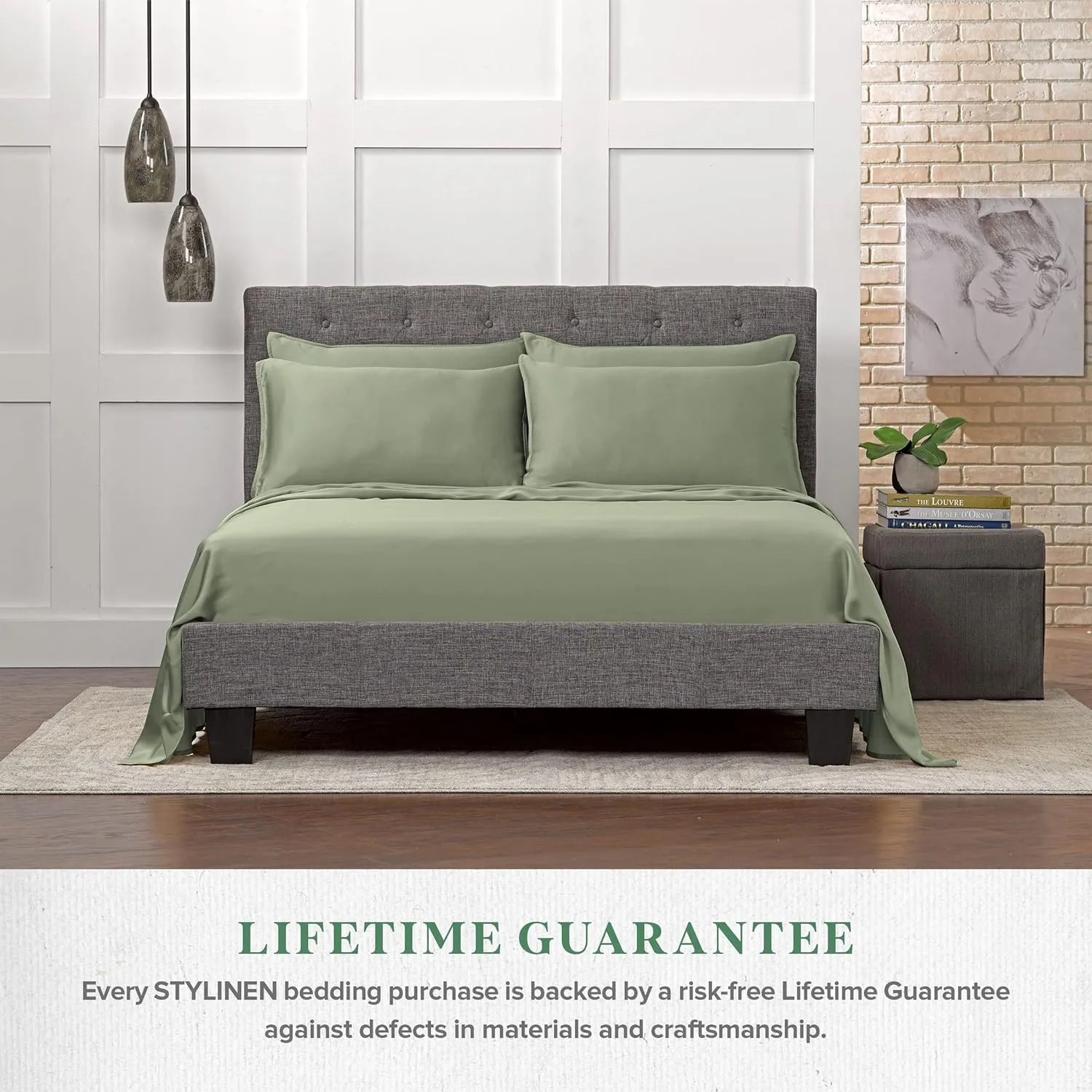 100% Organic Eucalyptus Bed Sheets King Size 4 Piece Set, Tencel Lyocell, Silky Soft & Smooth, Breathable, 16 Inch Deep Pockets, 1 Fitted, 1 Flat, 2 Pillowcases (King, Sage)