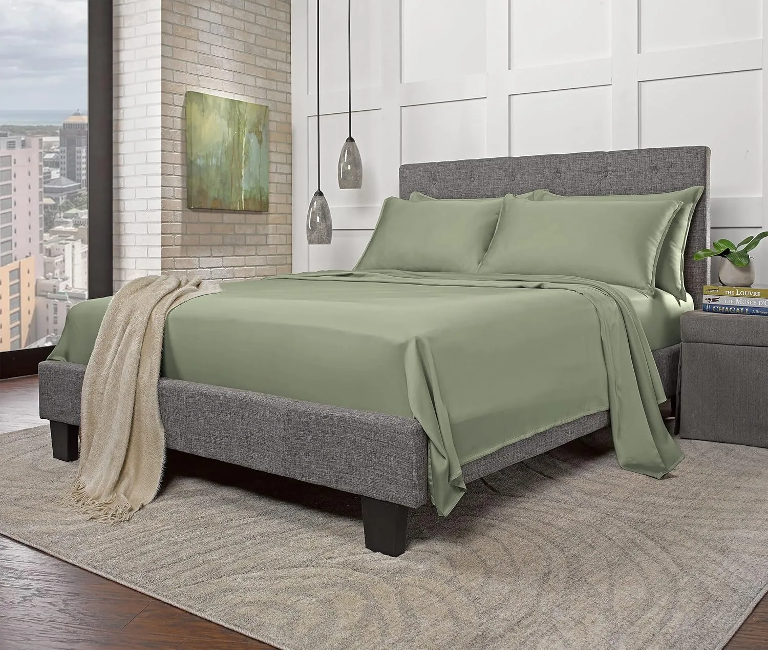 100% Organic Eucalyptus Bed Sheets King Size 4 Piece Set, Tencel Lyocell, Silky Soft & Smooth, Breathable, 16 Inch Deep Pockets, 1 Fitted, 1 Flat, 2 Pillowcases (King, Sage)