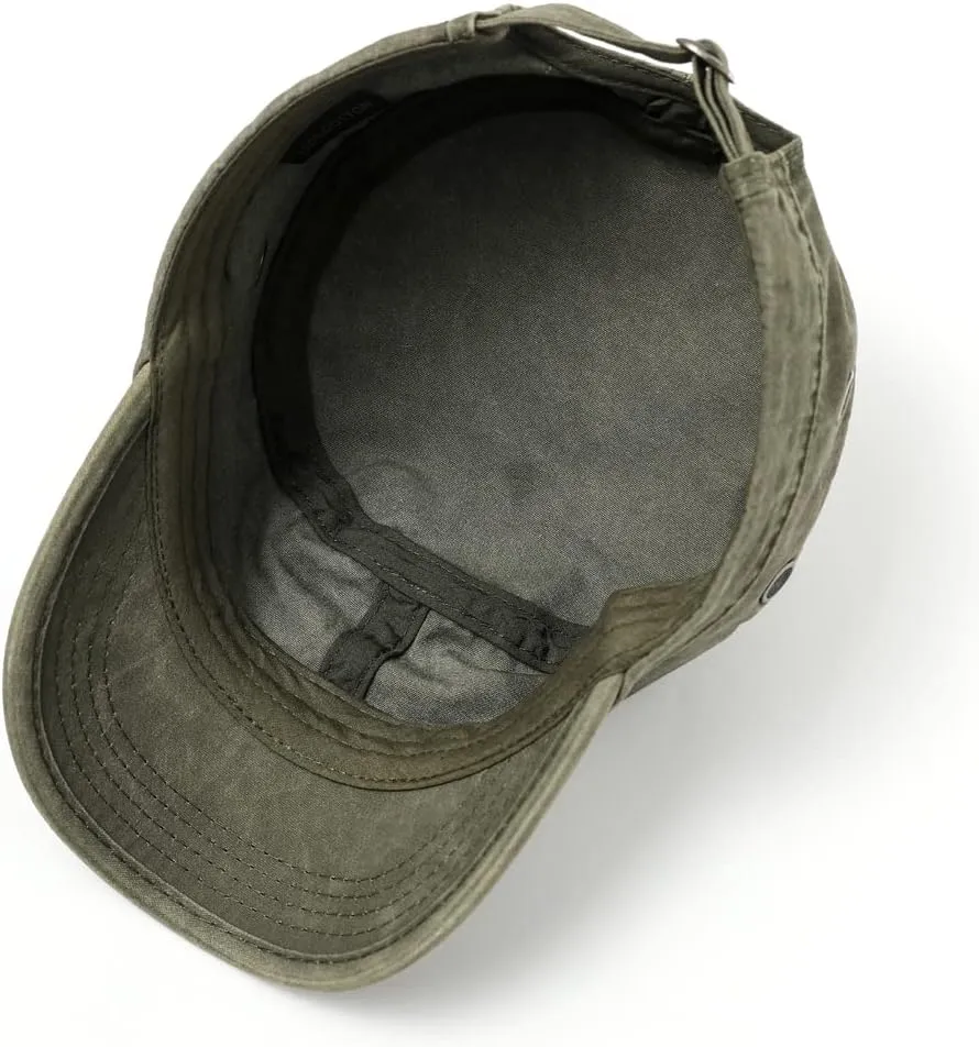 2 Pack Men's Cotton Military Caps Cadet Army Caps Vintage Flat Top Cap