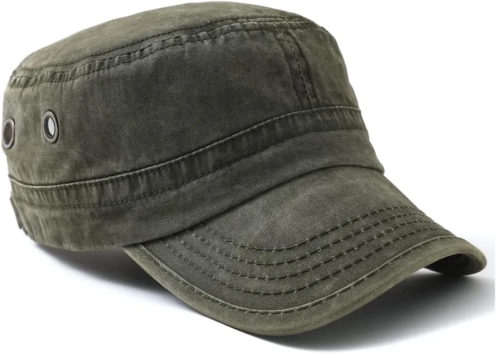 2 Pack Men's Cotton Military Caps Cadet Army Caps Vintage Flat Top Cap
