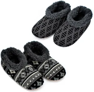 2-Pair Men's Slipper Socks Fluffy Sherpa Lined, Winter Cable Knit Warm Gripper Sock Set Non-Skid Soles, Cozy Gifts for Men, Sizes 8-15
