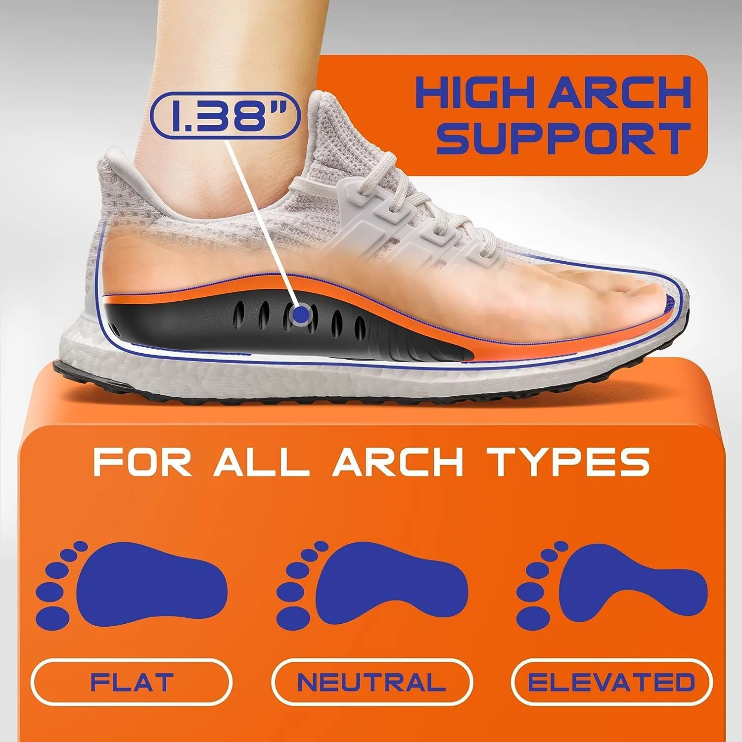 220  lbs Heavy Duty Support Plantar Fasciitis Insoles Arch Support Orthotic Inserts Insoles for Big & Tall Men Women, Work Boot Shoe Insole (Indigo, L)