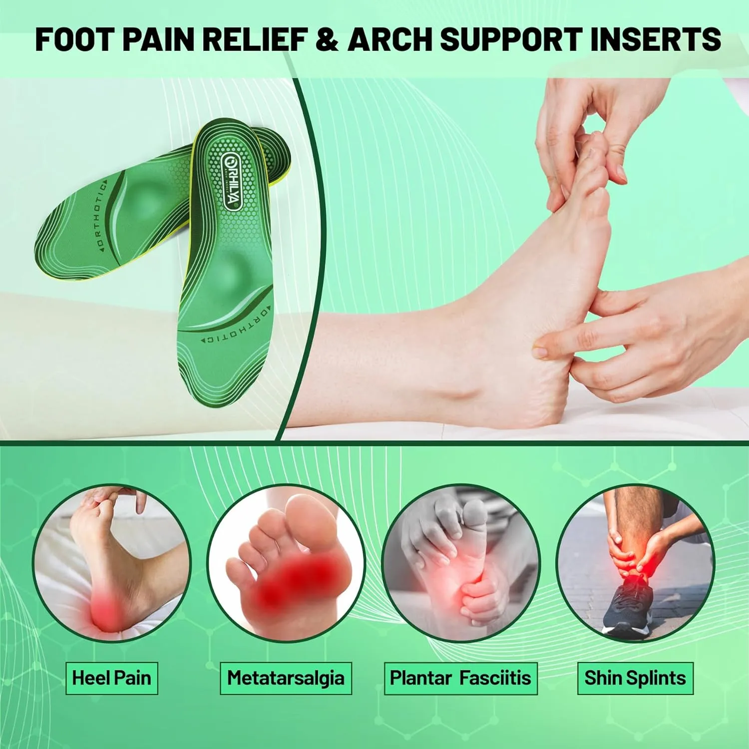 220lbs  High Arch Support Insert Plantar Fasciitis Relief Metatarsal Pain Orthotic Insole for Men & Women Standing All Day, Flat Feet Heel Comfort Work Boot Shoe Inserts,260MM Size 7