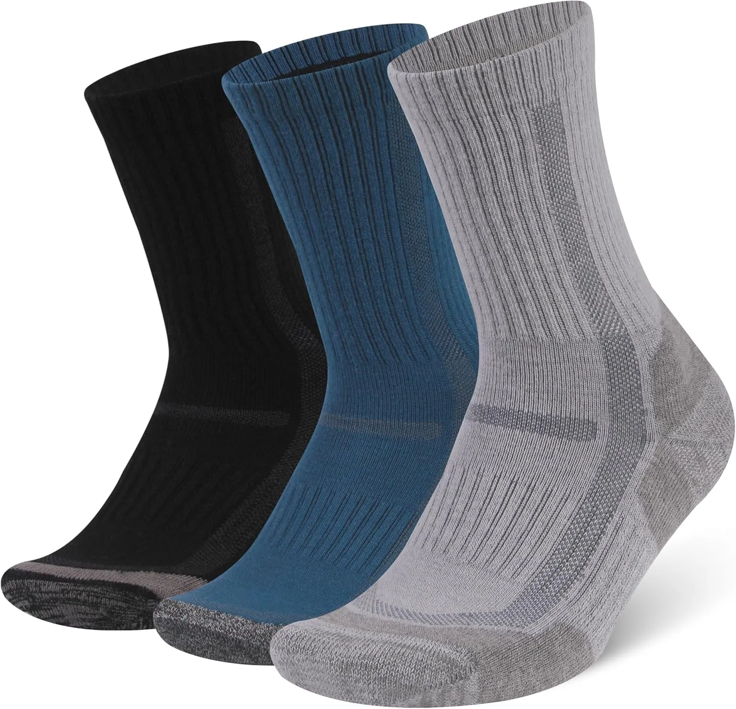 3 Pairs Merino Wool Hiking Mid Calf Socks for Men & Women - Moisture Wicking, Thermal, Cushioned Boot Socks