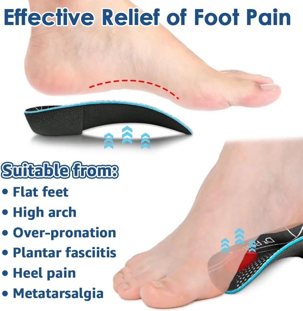 3/4 Plantar Fasciitis Insoles, High Arch Support Inserts for Flat Feet, Over-Pronation and Foot Pain, Metatarsal Support Insoles for Metatarsalgia (Medium(Men's 6.5-8.5, Women's 7.5-9.5))