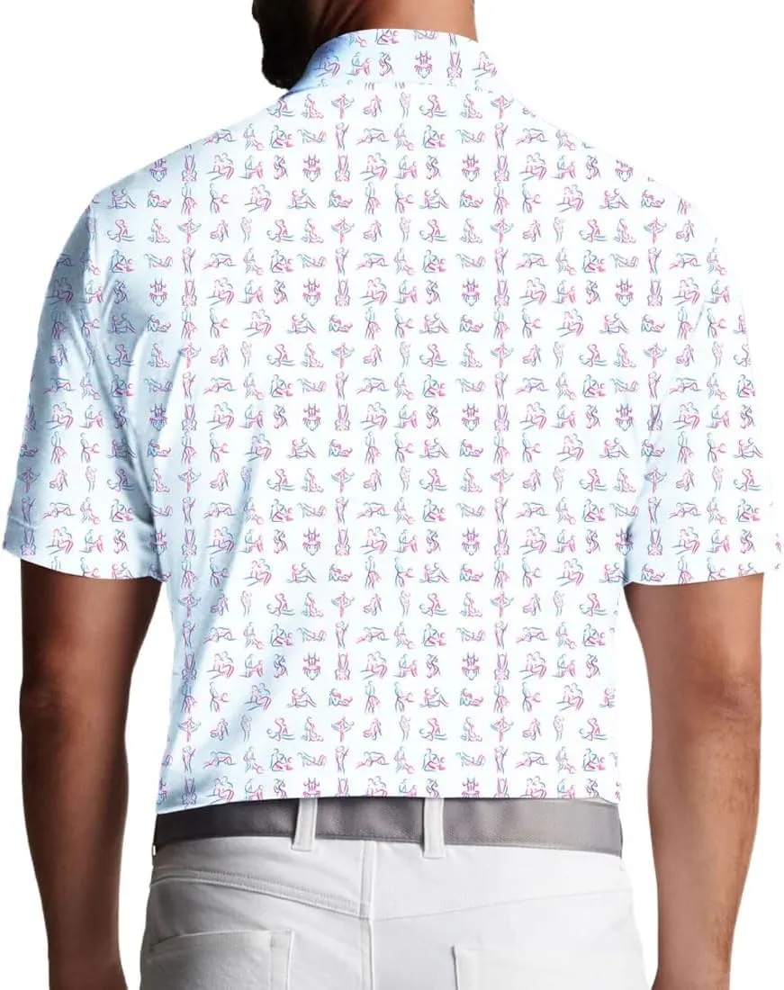 3D Printed Mens Golf Shirt Moisture Wicking Quick-Dry Performance Polo Shirts for Men