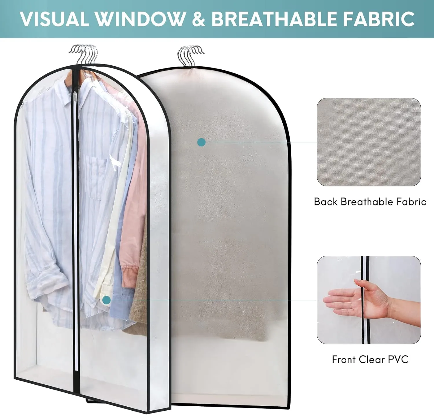 4 Pack - Dress Bags for Gowns Long W/ 4" Gussetes, 60'' Long Garment Bags for Gowns,Clear Garment Bags for Hanging Clothes, Dress Garment Bag for Storage and Travel - 24'' x 60''