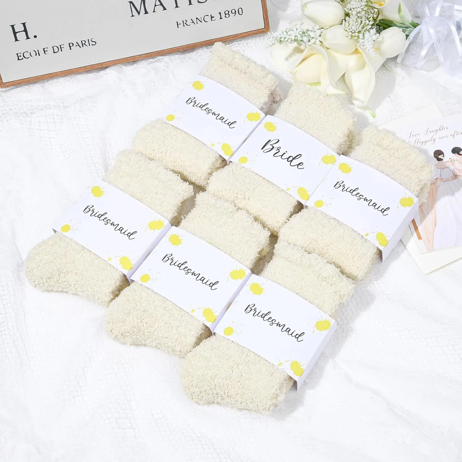 6 Pair Fuzzy Socks Bridesmaid Proposal Gifts Cozy Soft Fluffy Slipper Socks Wedding Party Favors for Women and Girls
