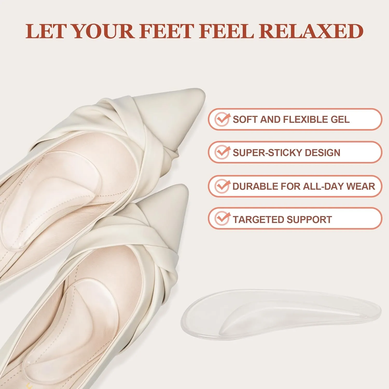 6 Pairs Arch Support Inserts for Women & Men, Reusable Arch Support Cushions for Plantar Fasciitis Relief, Shoe Insoles for Flat Feet, Sandals, Heels, Work Shoes