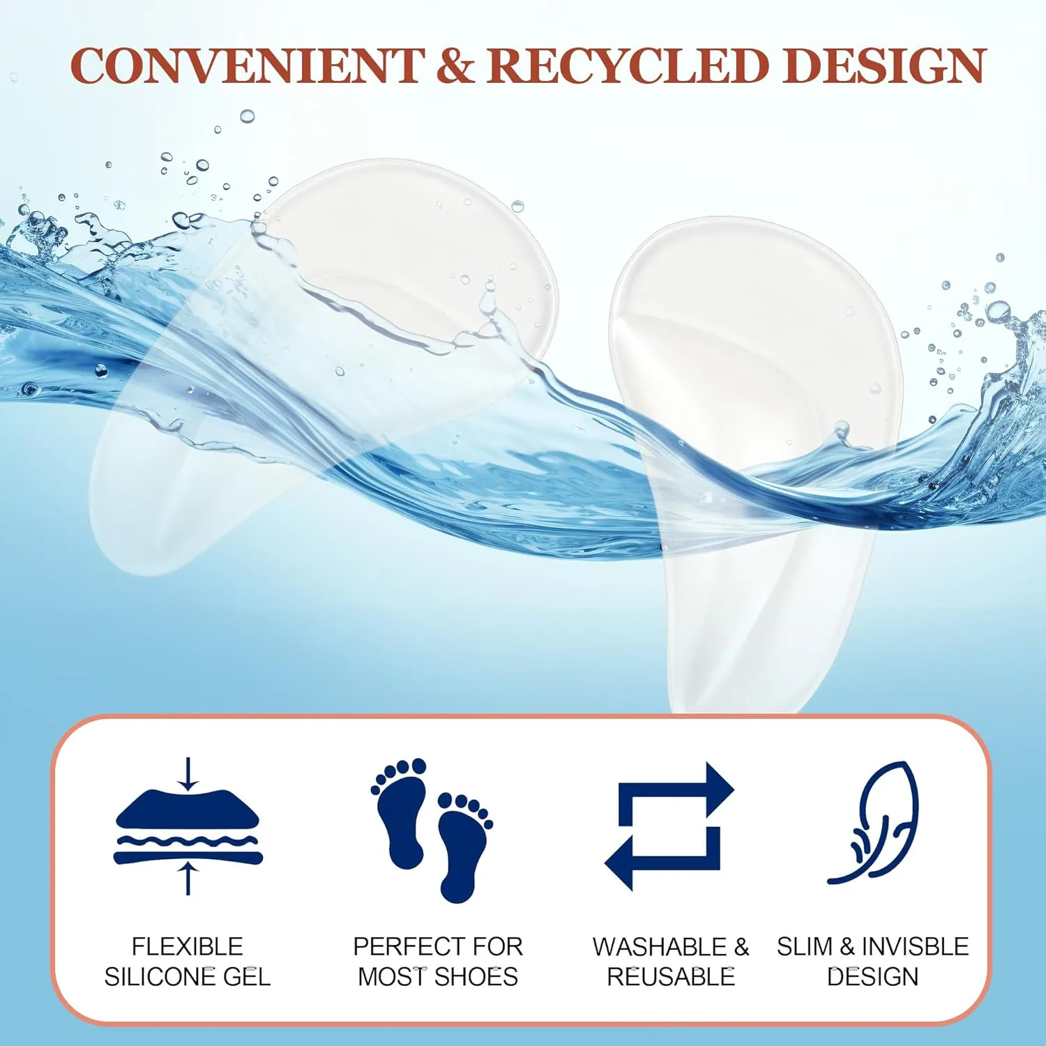 6 Pairs Arch Support Inserts for Women & Men, Reusable Arch Support Cushions for Plantar Fasciitis Relief, Shoe Insoles for Flat Feet, Sandals, Heels, Work Shoes