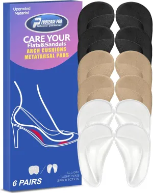 6 Pairs Arch Support Inserts for Women & Men, Reusable Arch Support Cushions for Plantar Fasciitis Relief, Shoe Insoles for Flat Feet, Sandals, Heels, Work Shoes