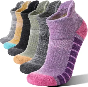 6 Pairs Merino Wool Ankle Hiking Running Socks Compression Support Thick Athletic Low Cut Socks for Women Men