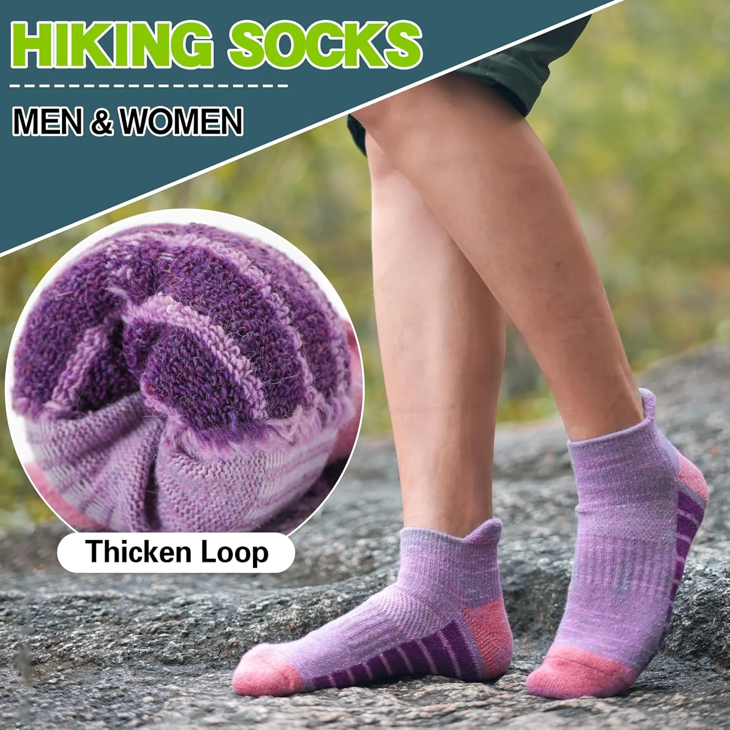 6 Pairs Merino Wool Ankle Hiking Running Socks Compression Support Thick Athletic Low Cut Socks for Women Men