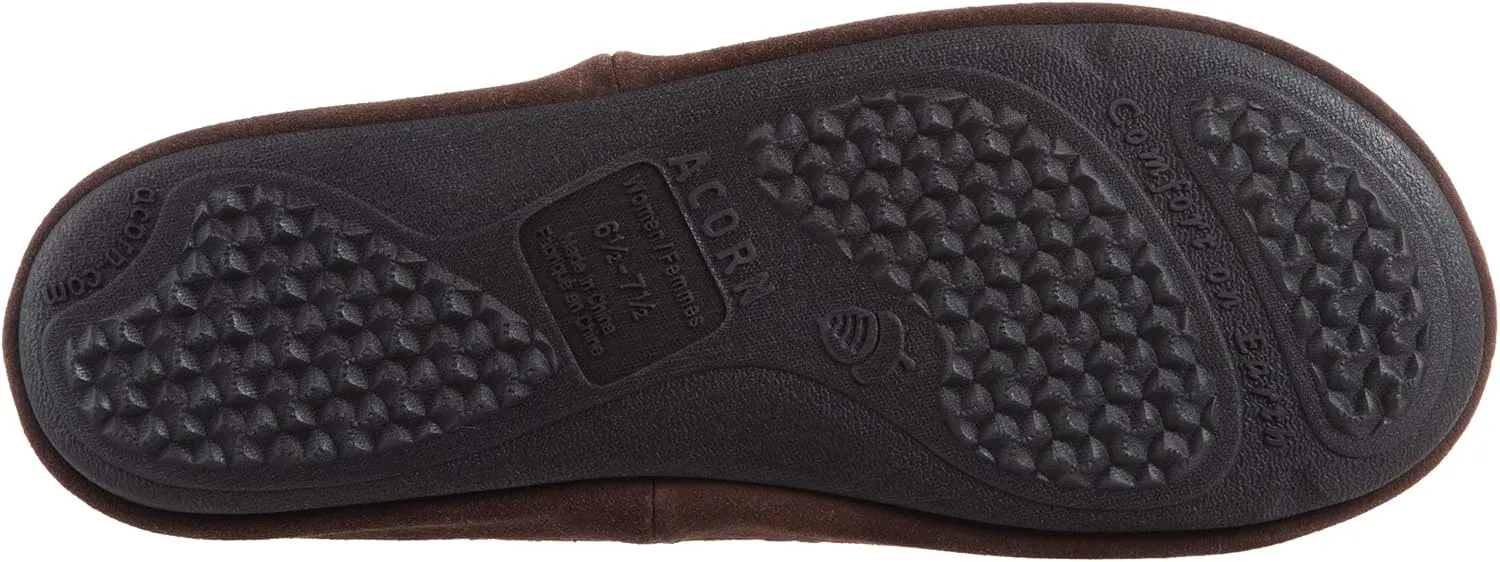 Acorn Womens Slipper with Berber Lining, Suede Siding and Durable Non-Slip Indoor/Outdoor Sole