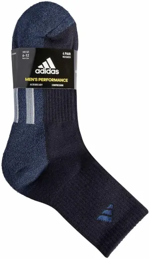 adidas Mens 4 Pair Performance High Quarter Socks (Navy/Blue, Shoe Size 6-12)