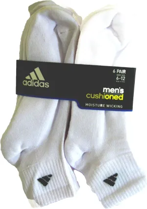 Adidas Men's Cushioned Quarter Socks 6 Pair Shoe Size 6-12 White/Black