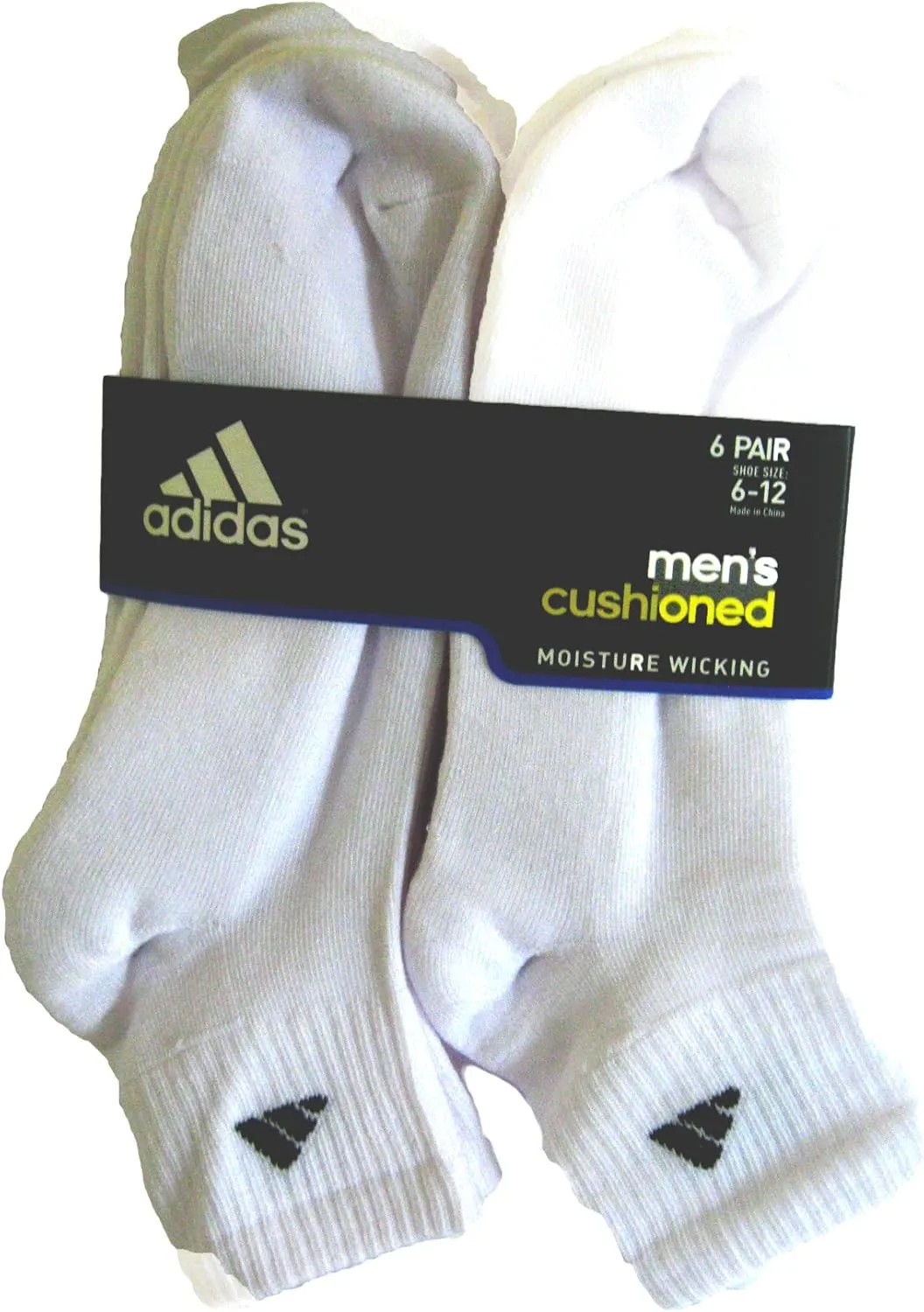 Adidas Men's Cushioned Quarter Socks 6 Pair Shoe Size 6-12 White/Black