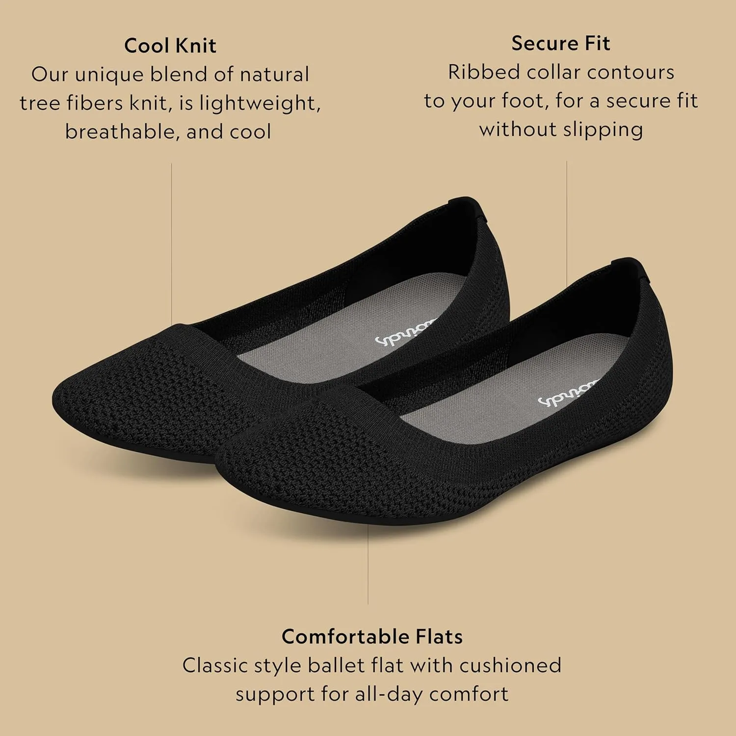 Allbirds Women’s Tree Breezers, Knit Ballet Flats, Slip-On Everyday Round Toe Shoes, Machine Washable Made with Natural Materials