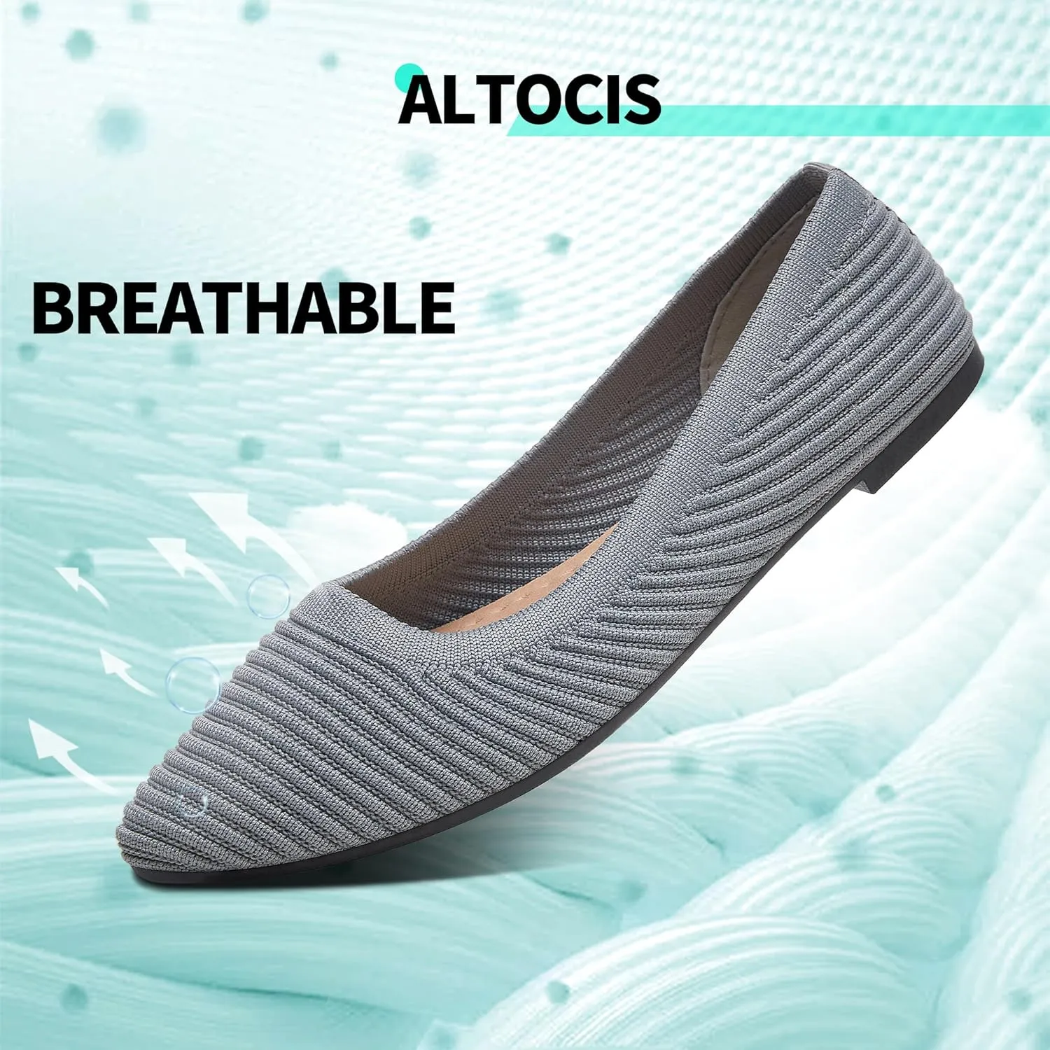 ALTOCIS Womens Knit Ballet Flats Ladies Comfortable Pointed-Toe Dressy Shoes Casual Soft Flat Shoes Ballerina Walking Flats Shoes