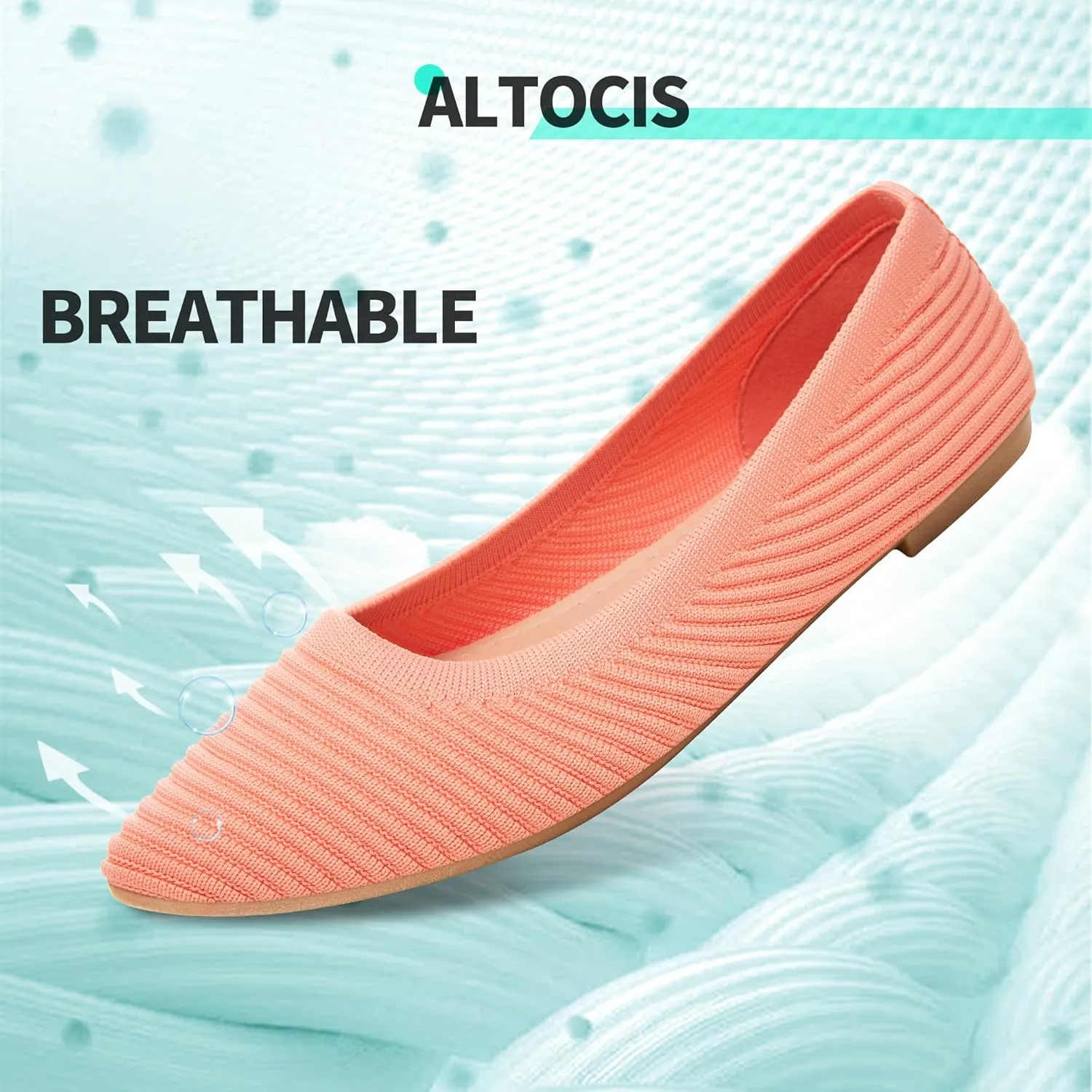ALTOCIS Womens Knit Ballet Flats Ladies Comfortable Pointed-Toe Dressy Shoes Casual Soft Flat Shoes Ballerina Walking Flats Shoes