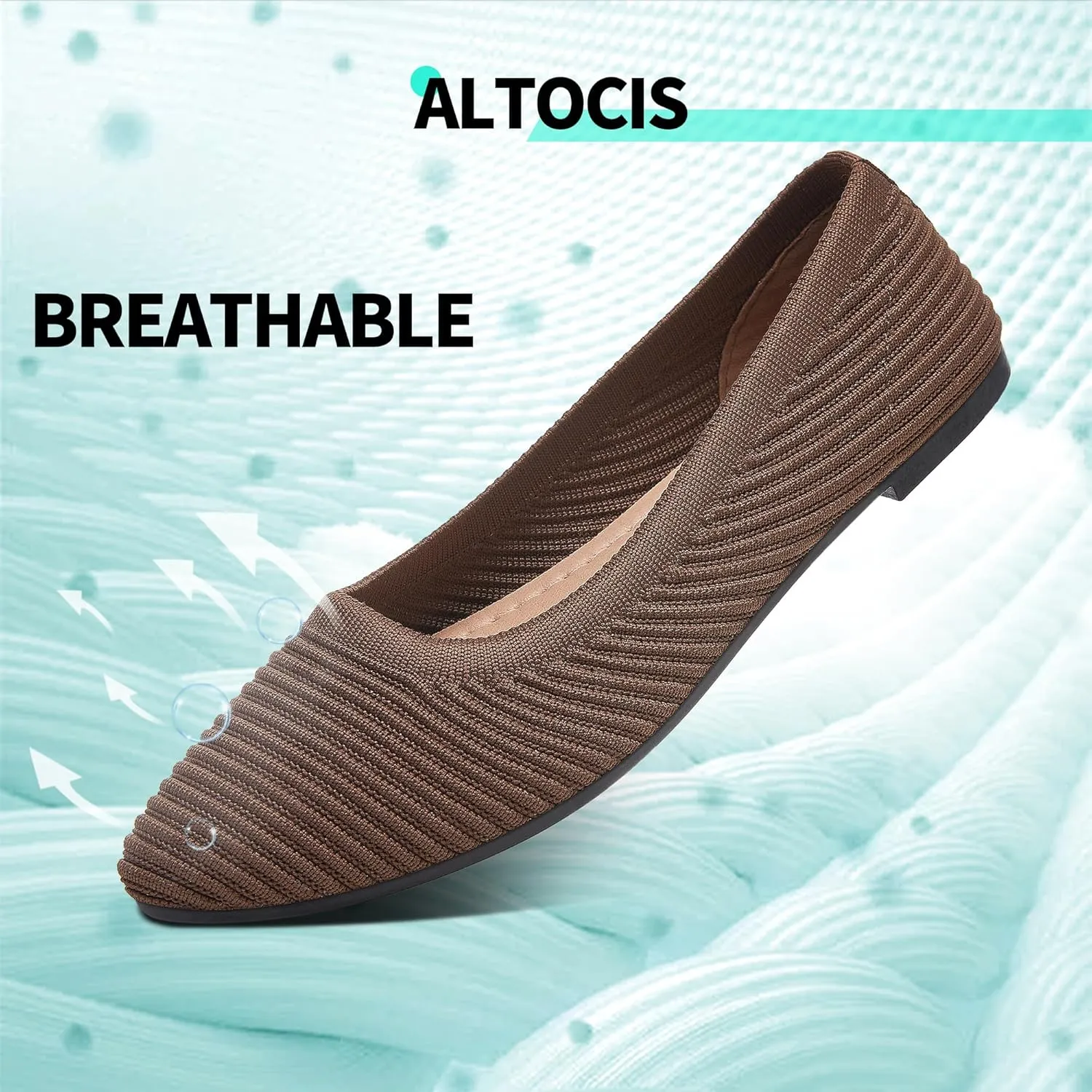 ALTOCIS Womens Knit Ballet Flats Ladies Comfortable Pointed-Toe Dressy Shoes Casual Soft Flat Shoes Ballerina Walking Flats Shoes