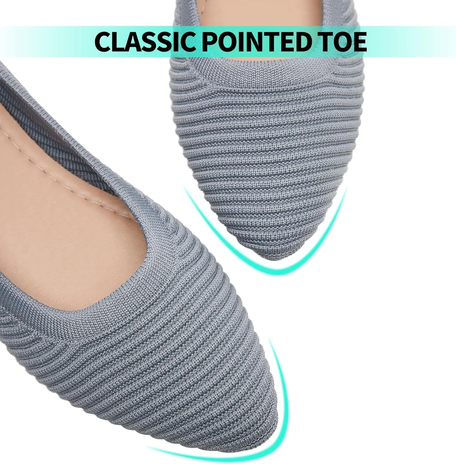 ALTOCIS Womens Knit Ballet Flats Ladies Comfortable Pointed-Toe Dressy Shoes Casual Soft Flat Shoes Ballerina Walking Flats Shoes