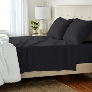 Amazon Basics 4 Piece Bed Sheet Set, 100% Cotton Jersey, Includes Super Soft, Flat and Fitted Sheets, Pillowcase, Queen, Black, Solid