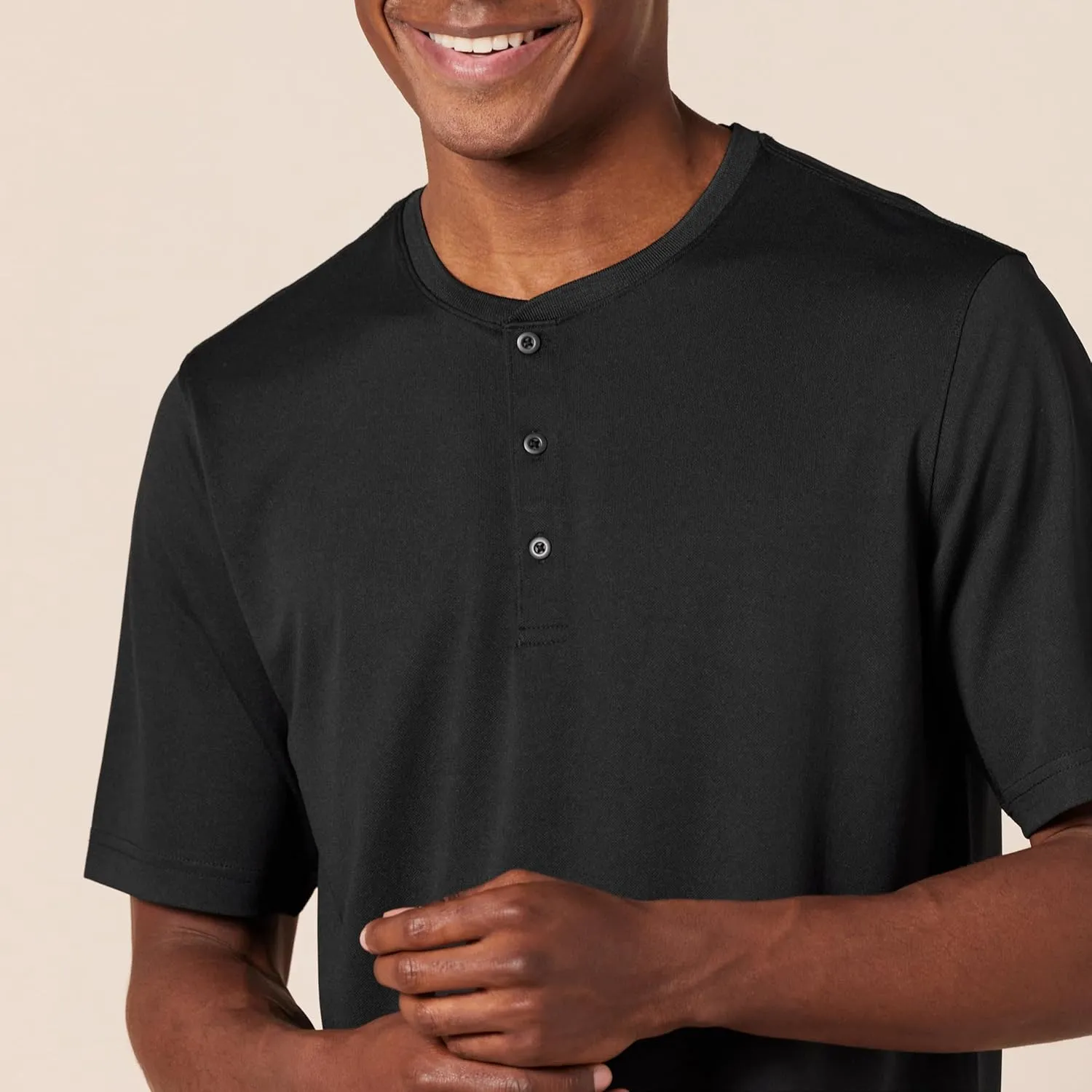 Amazon Essentials Henley Shirts for Men, Short Sleeve, Quick-Dry Jersey, Regular-Fit, 2-Pack