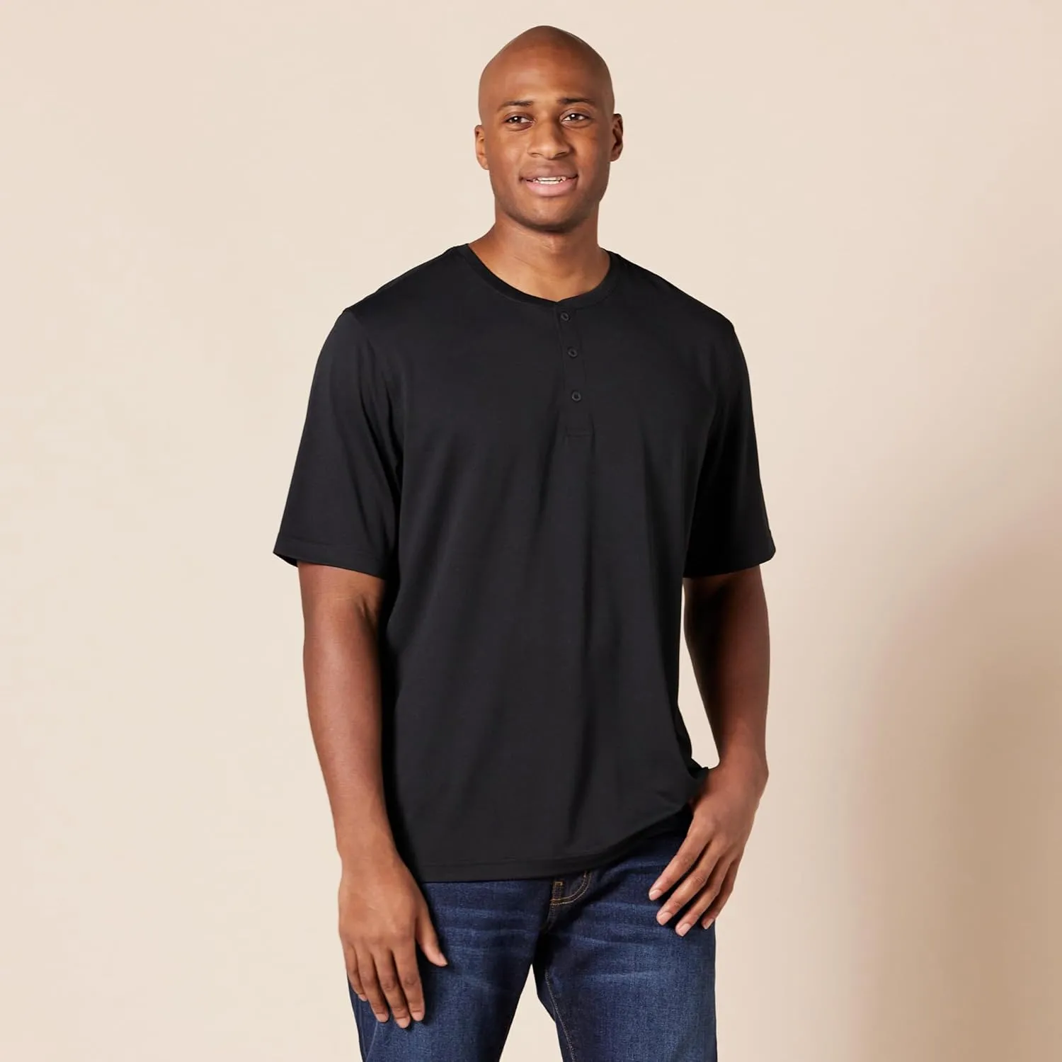 Amazon Essentials Henley Shirts for Men, Short Sleeve, Quick-Dry Jersey, Regular-Fit, 2-Pack