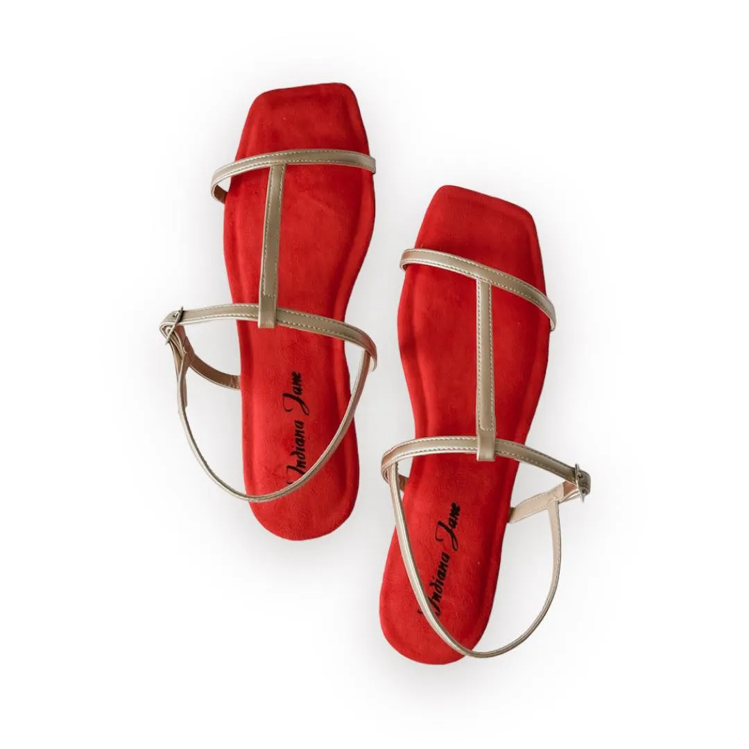 AMBER T Strap Cushioned Flat Sandals