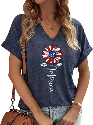 American Flag Patriotic T-Shirt Women 4th of July Shirt USA Flag Stars Stripes Graphic Shirt Summer Casual Tops