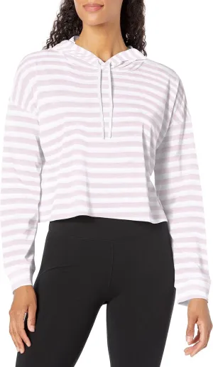 Andrew Marc Women's Breathable Lightweight Knit Dropped Shoulder Cropped Hoodie