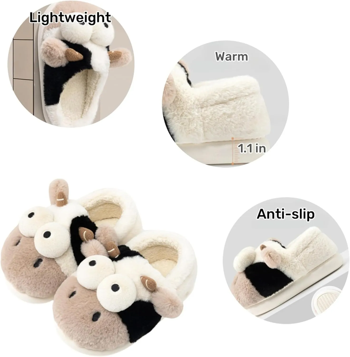 Animal Cow Slippers Women Slippers Men's Cozy Plush House Slippers Warm Winter Cotton Shoes