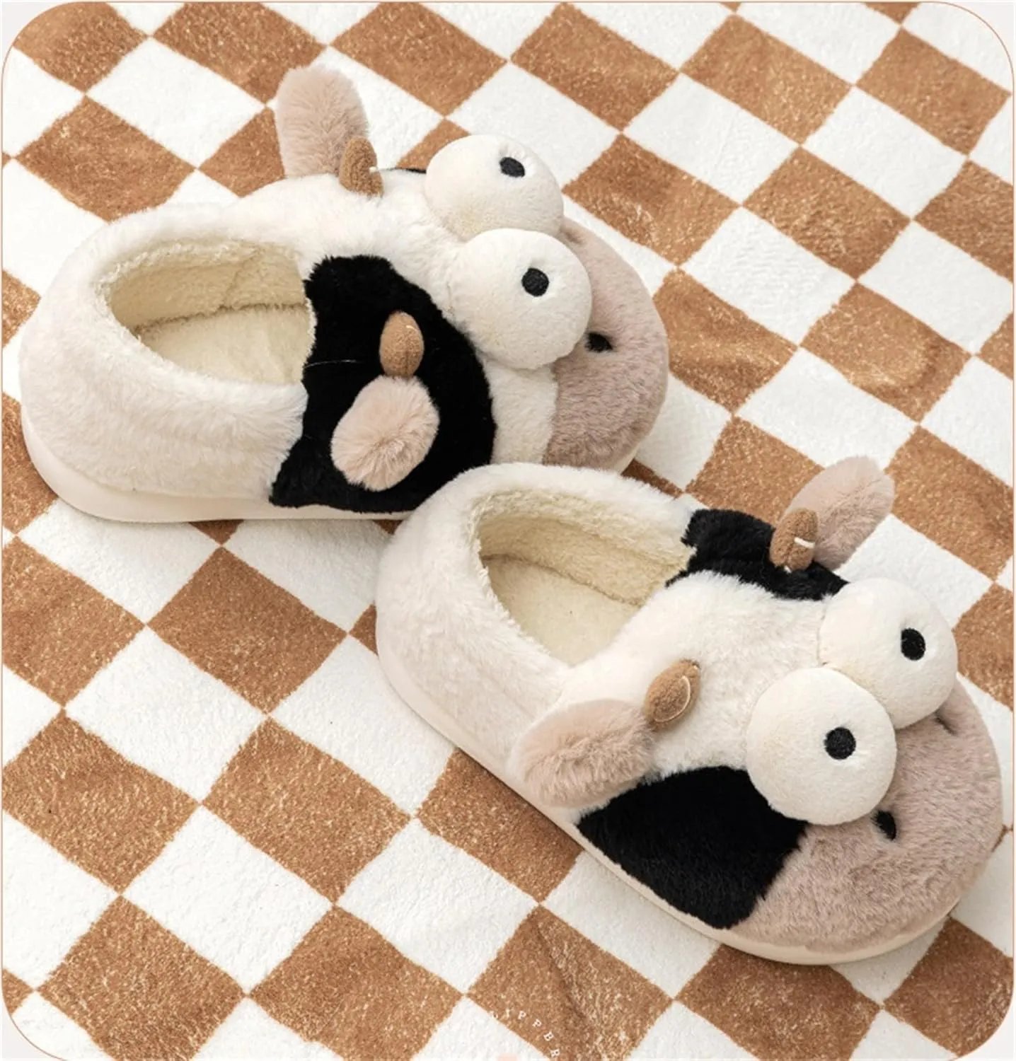 Animal Cow Slippers Women Slippers Men's Cozy Plush House Slippers Warm Winter Cotton Shoes
