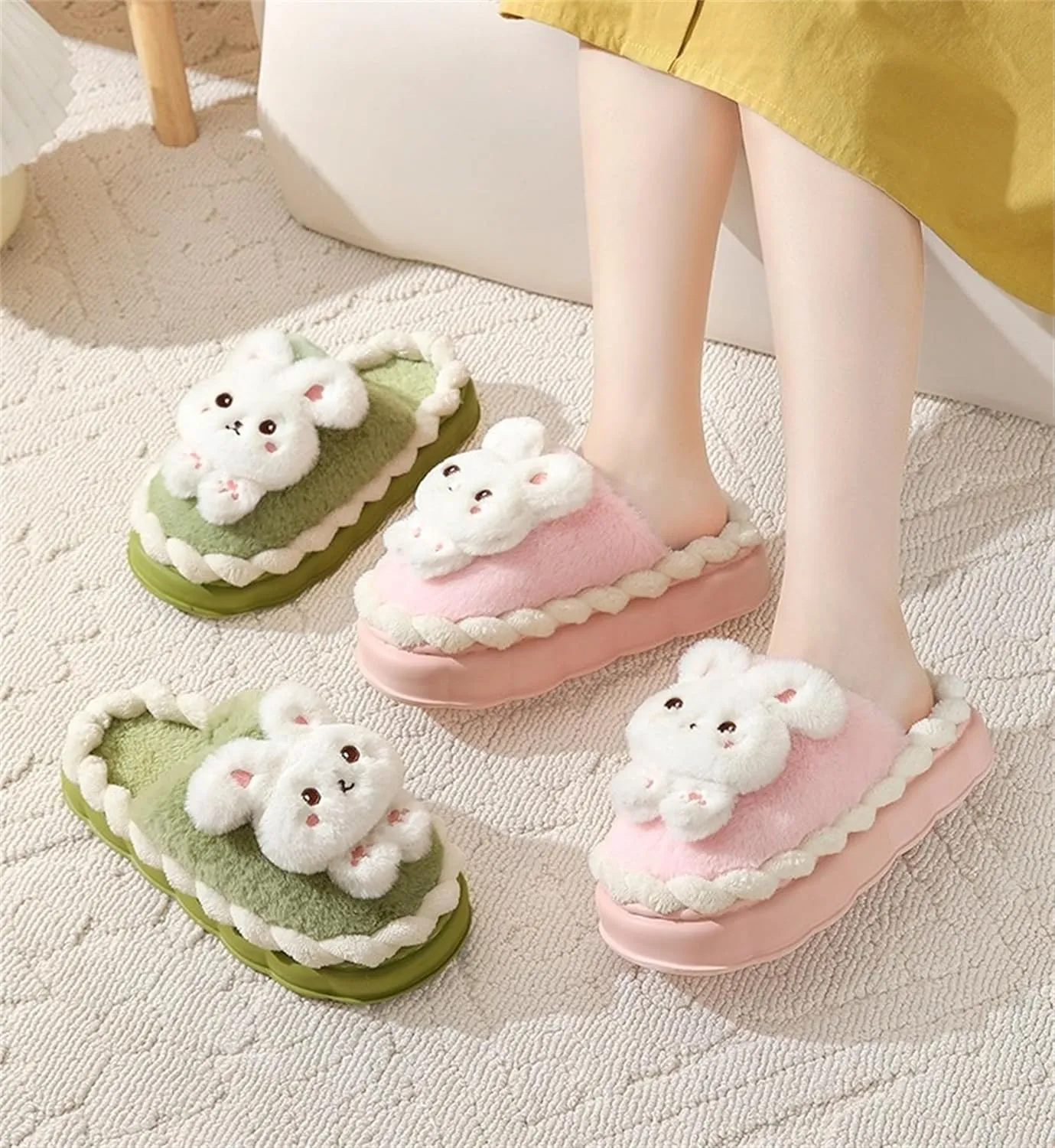 Animal Slippers for Women Cute Bunny Slippers Funny slipper Warm Plush Winter House Cotton Slippers