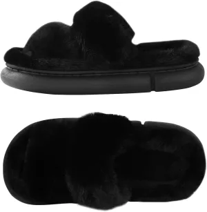 Ankis Fuzzy Slippers for Women - Ultra-Soft Skin-friendly Dual-Strap Furry Slippers | EVA Cushioned Non-Slip Sole | Cozy Memory Foam Women House Slippers | Indoor and Outdoor Cloud Slippers