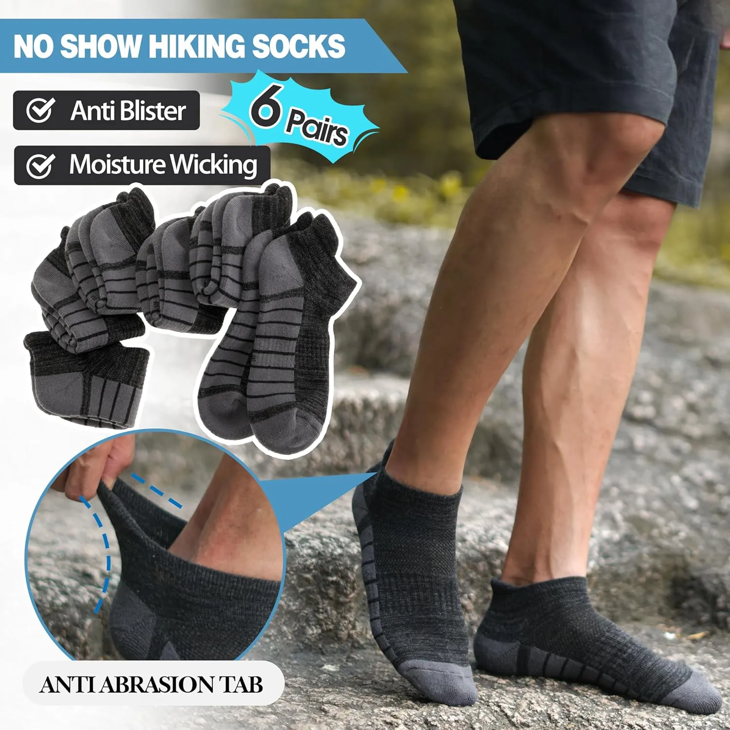 Ankle No Show Running Hiking Athletic Socks Sports Compression Cotton Cushioned Socks 6 Pairs for Women Men
