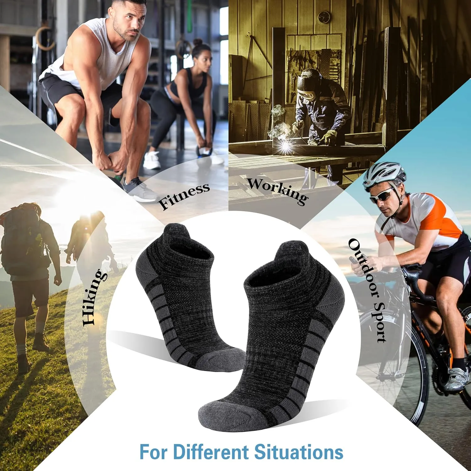 Ankle No Show Running Hiking Athletic Socks Sports Compression Cotton Cushioned Socks 6 Pairs for Women Men