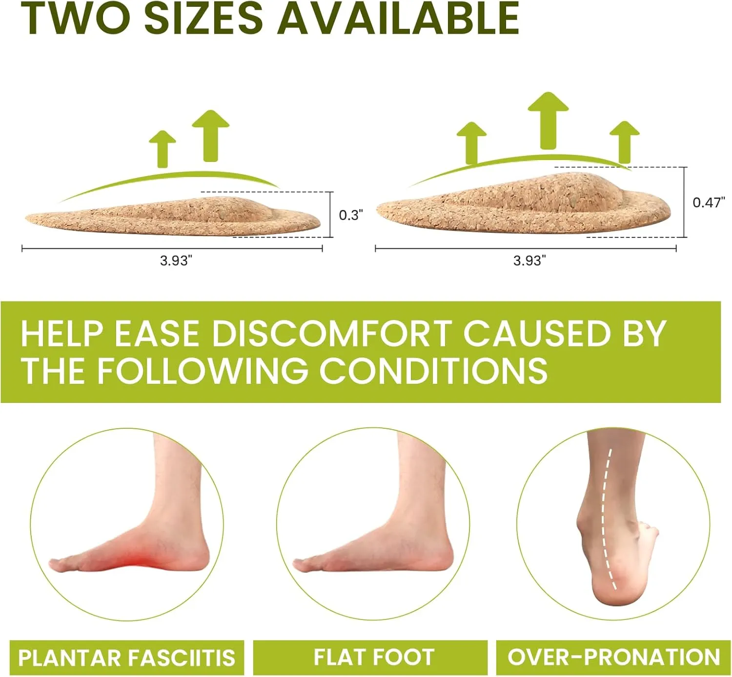 Arch Support Shoe Inserts & Insoles - Bukihome Gel Arch Inserts for Flat Feet, Plantar Fasciitis - Adhesive Arch Pad for Foot Pain Relief - All Day Comfort - 0.47 Inch - 4 Pairs (Cork)