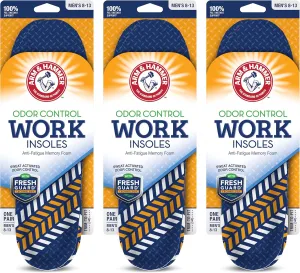 Arm & Hammer Work Boot Insoles for Men and Women - Anti-Fatigue Arch Support Memory Foam Inserts (3 Pack)