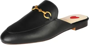 Arqa Mules for Women Almond Toe Leather Flats Slip-on Comfort Backless Loafers Buckle Mule Shoes