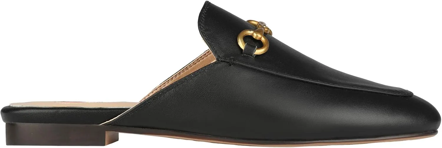 Arqa Mules for Women Almond Toe Leather Flats Slip-on Comfort Backless Loafers Buckle Mule Shoes