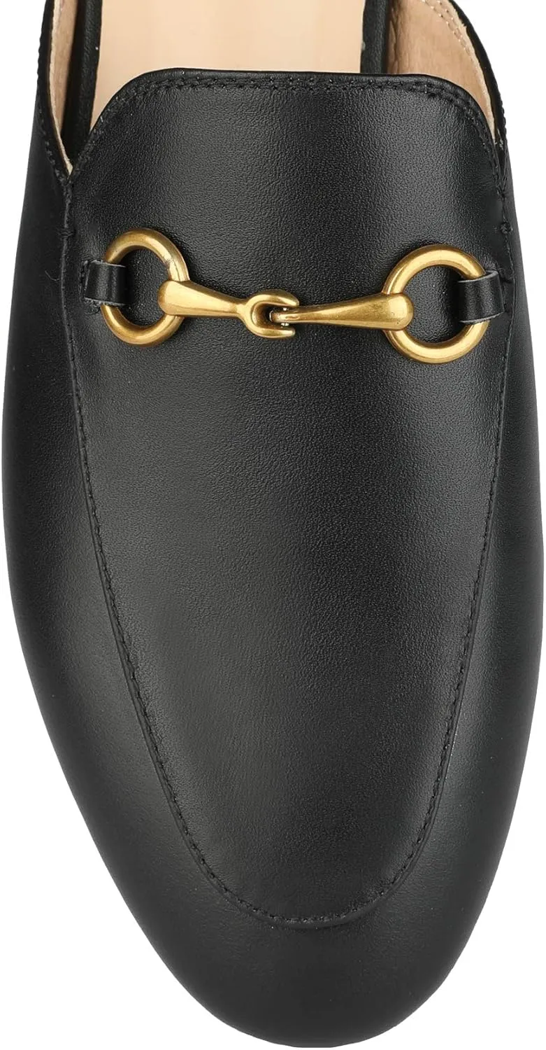 Arqa Mules for Women Almond Toe Leather Flats Slip-on Comfort Backless Loafers Buckle Mule Shoes