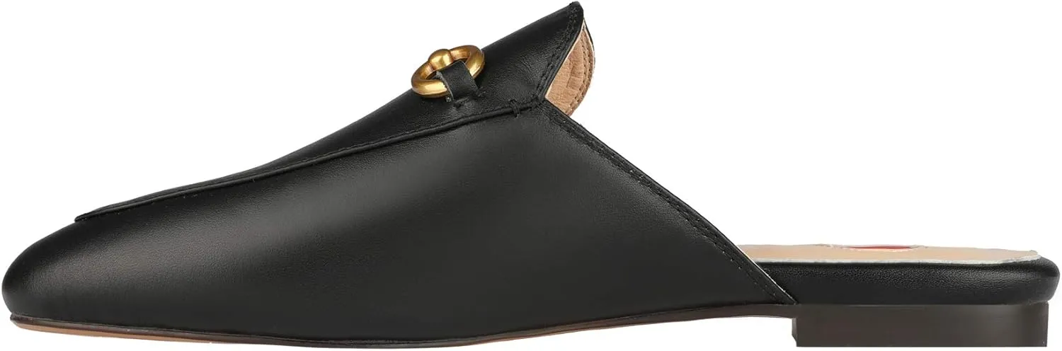 Arqa Mules for Women Almond Toe Leather Flats Slip-on Comfort Backless Loafers Buckle Mule Shoes
