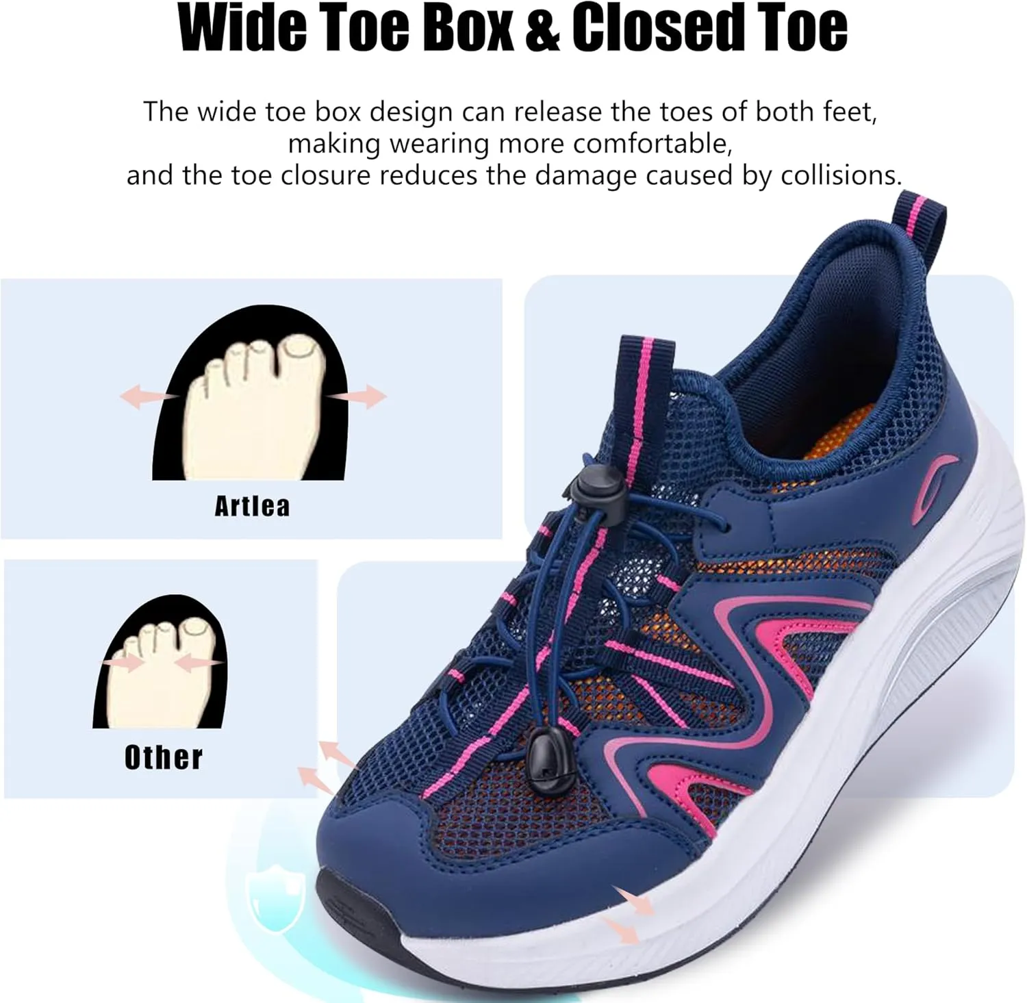 Artlea Wide Toe Box Shoes Women Walking Shoes Arch Support Plantar Fasciitis Orthotic Sneakers Slip On Running Tennis Shoes