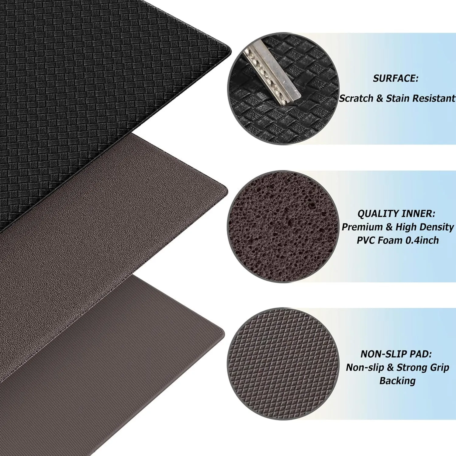 Artnice Kitchen Mats for Floor 2PCS, 0.4inch Stylish Anti Fatigue Mat, Non-Slip Standing Desk Mat, Waterproof Kitchen Rugs Set for Home, Office, Sink, Laundry 17.3"×30" 17.3"×59", Black
